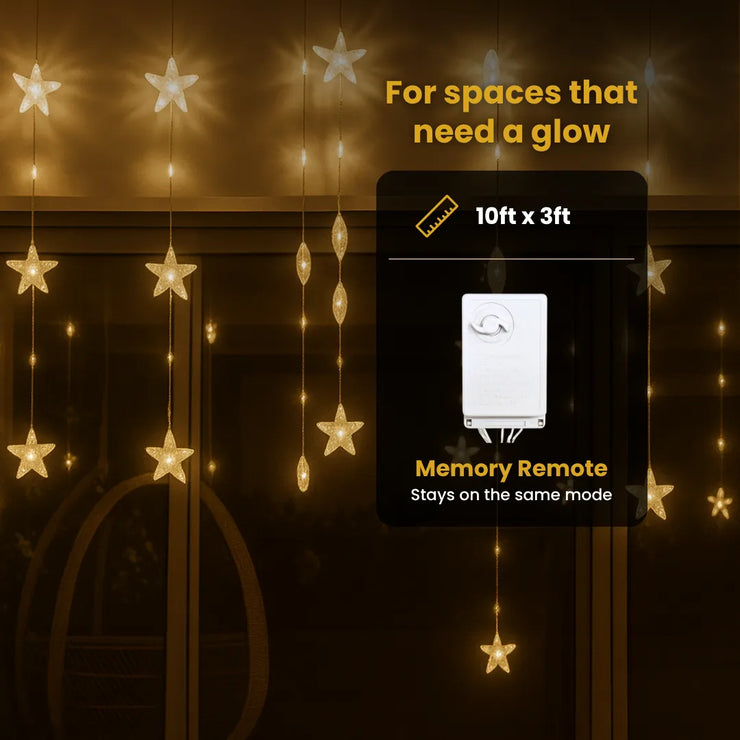 Star Curtain String Lights | 40 Stars | Warm White LED