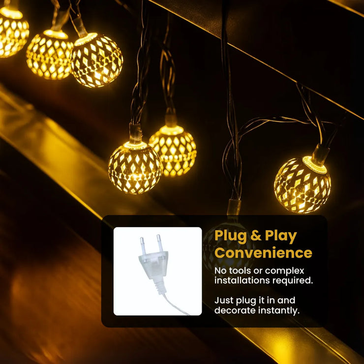 Metal Moroccan Balls Decorative String Lights - Warm White | Diwali Decoration