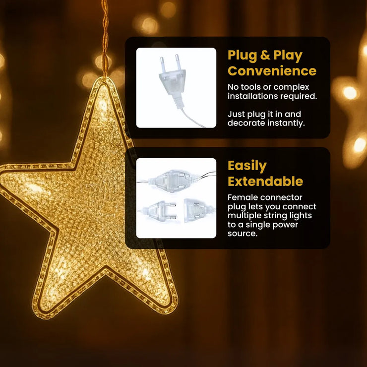Star Curtain String Lights | 40 Stars | Warm White LED