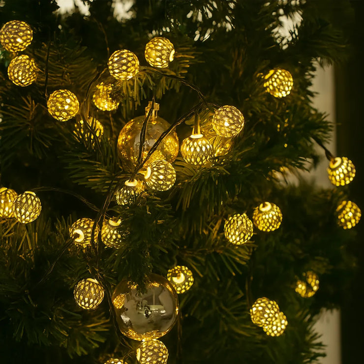 Metal Moroccan Balls Decorative String Lights - Warm White | Diwali Decoration