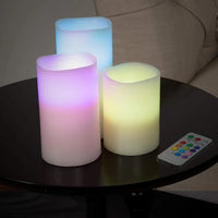 LED Pillar Candles with Remote Control | RGB LED Color | Pack of 3