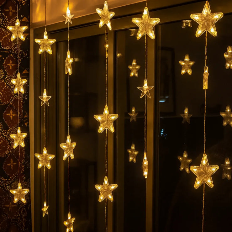 Star Curtain String Lights | 40 Stars | Warm White LED