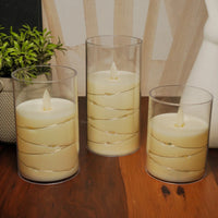 Acrylic Glass LED Moving Flame Pillar Candle - With Fairy Light)
